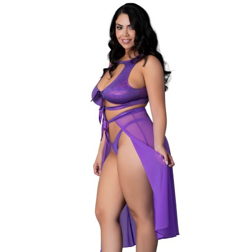 Flowy Skirt & Tanga Set Purple Disco Queen Size
