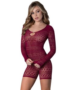 Magic Silk Seamless Long Sleeve Romper Burgundy O/S