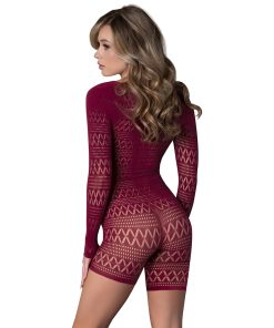 Magic Silk Seamless Long Sleeve Romper Burgundy O/S