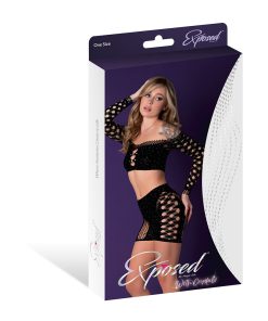 Magic Silk Seamless Crop Top & Short Set Black With Rhinestones O/S