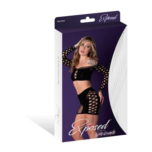 Magic Silk Seamless Crop Top & Short Set Black With Rhinestones O/S - Image 5