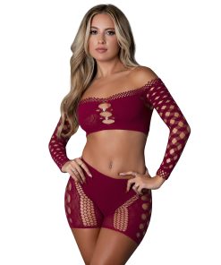 Magic Silk Seamless Crop Top & Short Set Burgundy O/S