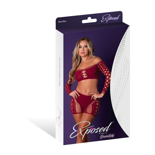 Magic Silk Seamless Crop Top & Short Set Burgundy O/S - Image 5