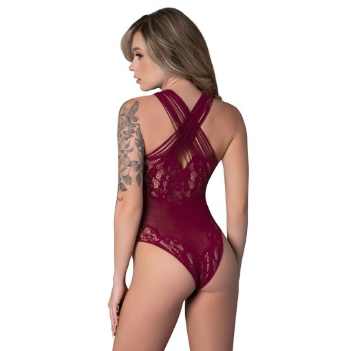 Magic Silk Seamless Crotchless Teddy Burgundy O/S - Image 4