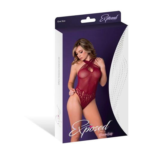 Magic Silk Seamless Crotchless Teddy Burgundy O/S - Image 5