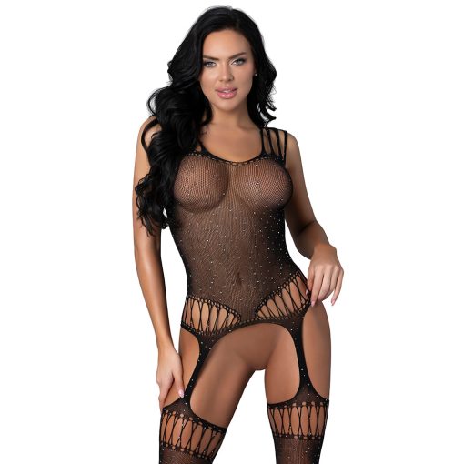 Magic Silk Seamless Bodystocking Black With Rhinestones O/S - Image 4