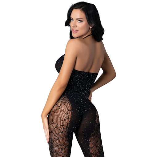 Magic Silk Seamless Halter Bodystocking Black With Rhinestones O/S - Image 5
