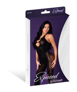 Magic Silk Seamless Halter Bodystocking Black With Rhinestones O/S