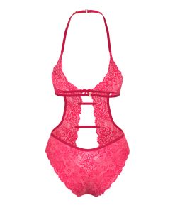 Magic Silk Get It Girl Halter Teddy With Snap Crotch Diva Pink L/Xl