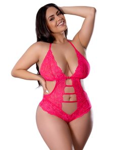 Magic Silk Get It Girl Halter Teddy With Snap Crotch Diva Pink Queen Size