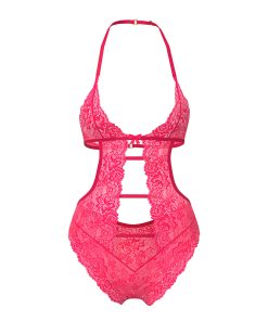 Magic Silk Get It Girl Halter Teddy With Snap Crotch Diva Pink Queen Size