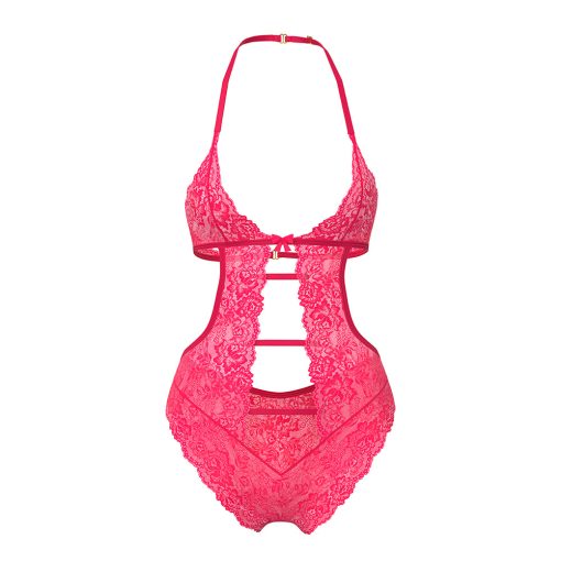Magic Silk Get It Girl Halter Teddy With Snap Crotch Diva Pink Queen Size - Image 4