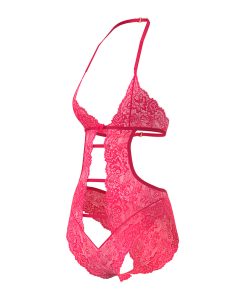 Magic Silk Get It Girl Halter Teddy With Snap Crotch Diva Pink Queen Size