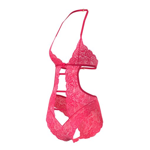 Magic Silk Get It Girl Halter Teddy With Snap Crotch Diva Pink Queen Size - Image 5
