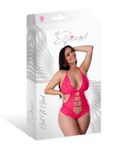 Magic Silk Get It Girl Halter Teddy With Snap Crotch Diva Pink Queen Size