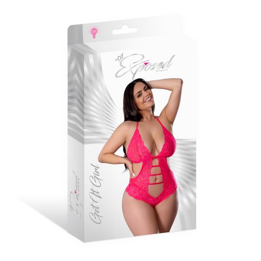 Magic Silk Get It Girl Halter Teddy With Snap Crotch Diva Pink Queen Size - Image 7