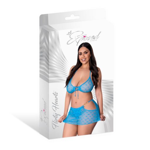 Magic Silk Flirty Hearts Halter Bra, Flutter Skirt & G-String Set Blue Sugar Queen Size - Image 4