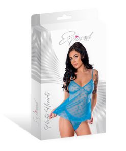 Magic Silk Flirty Hearts Flutter Babydoll & High Leg Tanga Set Blue Sugar S/M