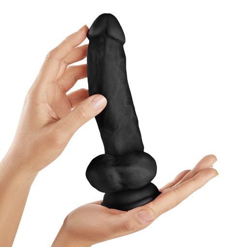 Shaft Model N 9.5 In. Liquid Silicone Dong With Balls Black - Image 5