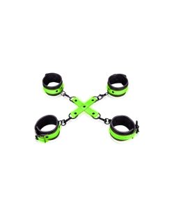 Alternative view of Ouch! Glow In The Dark Hand & Ankle Cuffs With Hogtie Set Neon Green
