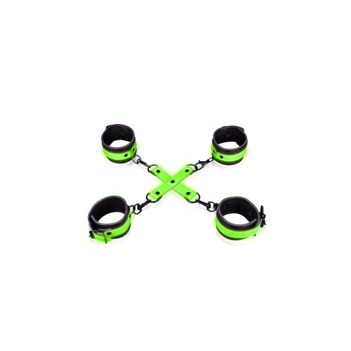 Ouch! Glow In The Dark Hand & Ankle Cuffs With Hogtie Set Neon Green - Image 2