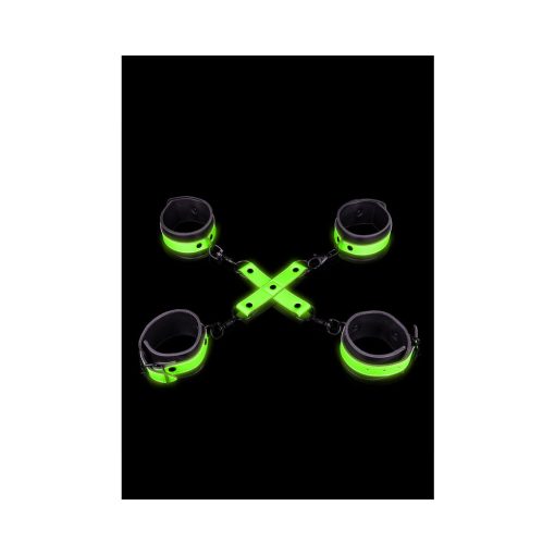Ouch! Glow In The Dark Hand & Ankle Cuffs With Hogtie Set Neon Green - Image 3
