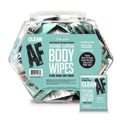 Clean Af Individually Wrapped Personal Cleaning Body Wipes 96-Piece Fishbowl Display