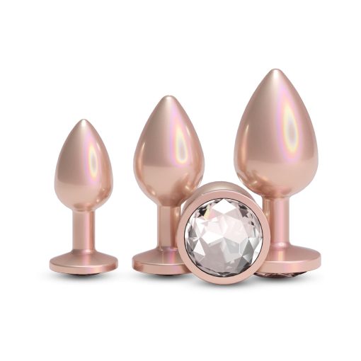 Rear Assets 3-Piece Metal Anal Plug Kit Iridescent – Champagne with Clear Gem - Image 2