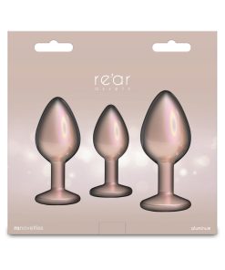 Rear Assets 3-Piece Metal Anal Plug Kit Iridescent – Champagne with Clear Gem