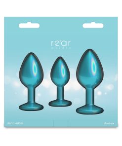 Rear Assets 3-Piece Metal Anal Plug Kit Iridescent – Teal with Teal Gem