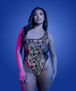 Alternative view of Fantasy Lingerie Glow Luminescent Floral Print One-Shoulder Teddy Queen Size
