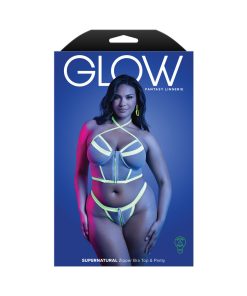 Fantasy Lingerie Glow Supernatural Glow-In-The-Dark Zipper Top & Panty Queen Size