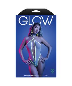 Fantasy Lingerie Glow Supernatural Glow-In-The-Dark Plunge Zipper Teddy M/L
