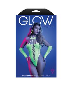 Fantasy Lingerie Glow Pressure Point Uv Reactive Rhinestone Teddy & Gloves O/S