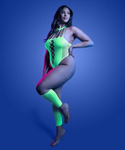 Fantasy Lingerie Glow Pressure Point Uv Reactive Rhinestone Teddy & Gloves Queen Size