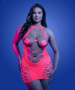 Alternative view of Fantasy Lingerie Glow Aphrodisiac Uv Reactive Open Bodice Halter Dress & Pasties Queen Size