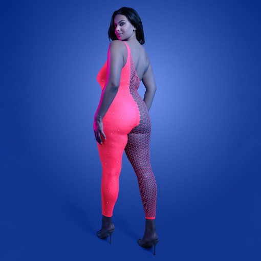 Fantasy Lingerie Glow Hyperdrive Uv Reactive Rhinestone Bodystocking Queen Size - Image 3