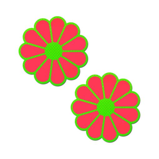Pastease Daisy: Neon Green & Glow-In-The-Dark Neon Pink Petal Pasties Nipple Covers