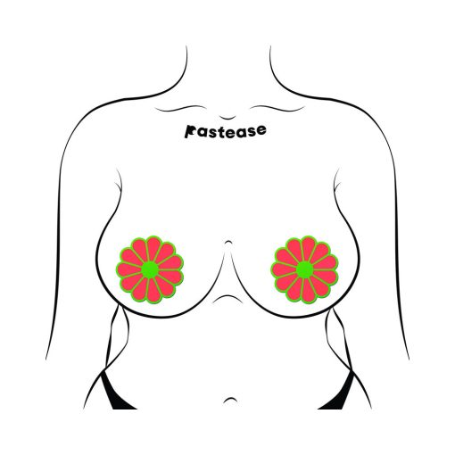 Pastease Daisy: Neon Green & Glow-In-The-Dark Neon Pink Petal Pasties Nipple Covers - Image 3