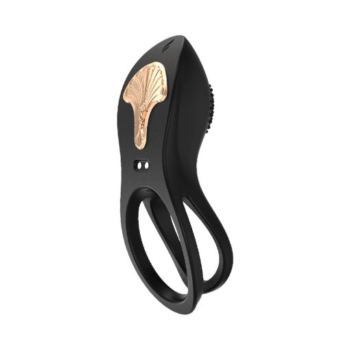 Gold Glam Cock Ring Black Vibrating Rechargeable Dual Silicone - Image 2