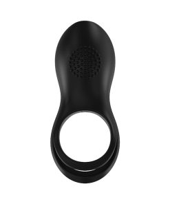 Gold Glam Cock Ring Black Vibrating Rechargeable Dual Silicone