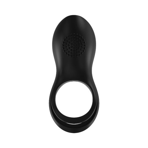 Gold Glam Cock Ring Black Vibrating Rechargeable Dual Silicone - Image 3