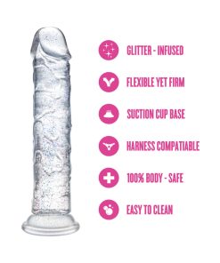 Naturally Yours Gala Glitter Clear 6 Inch Dildo with Suction Cup