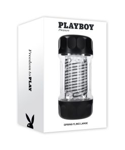 Playboy Spring Fling large clear stroker with twisting suction design and beaded inner channel