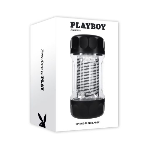 Playboy Spring Fling large clear stroker with twisting suction design and beaded inner channel