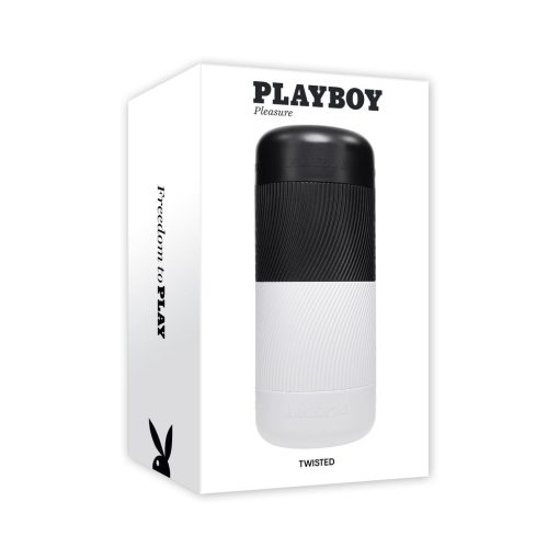 Playboy Twisted 2 AM dual-ended white stroker with twisting and suction features, removable inner sleeve