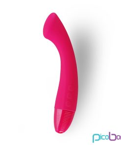 cerise silicone g-spot vibrator picobong moka with curved shaft and flattened tip