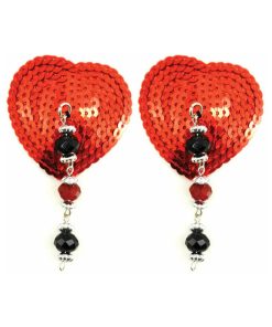 Bijoux De Nip Red Sequin Heart Pasties With Faceted Beads