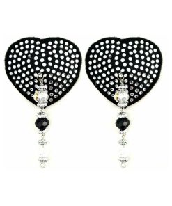 Bijoux De Nip Black Crystal Heart Pasties With Faceted Beads