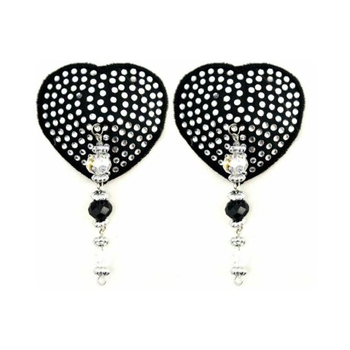 Bijoux De Nip Black Crystal Heart Pasties With Faceted Beads